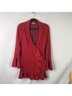 Issue New York Dress Womens M Red Ruffle Jacket Mini Long Sleeve Party Cocktail